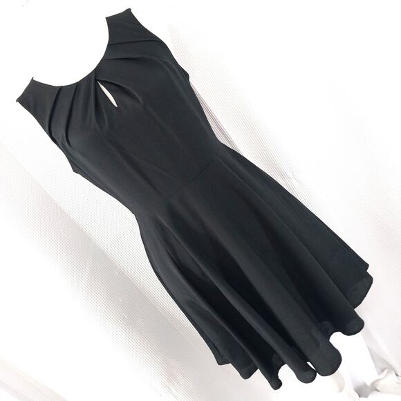 EXPRESS! ELEGANT AND UNDERSTATED BLACK A-LINE PLEATED NECKLINE DRESS! SZ 6 - Picture 1 of 10